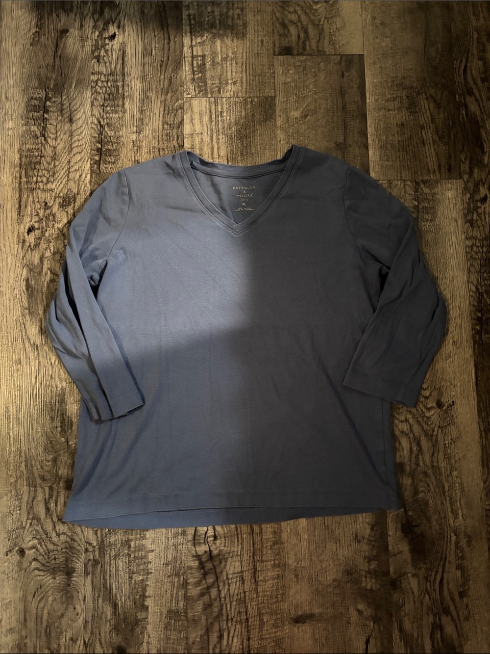 Preswick & Moore V-Neck 3/4 Sleeve Shirt - Blue - Size Petite Large